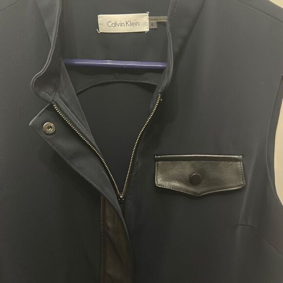 Calvin Klein Zipper Front Midi Dress with Leather Accents Size 6 - Picture 3 of 6